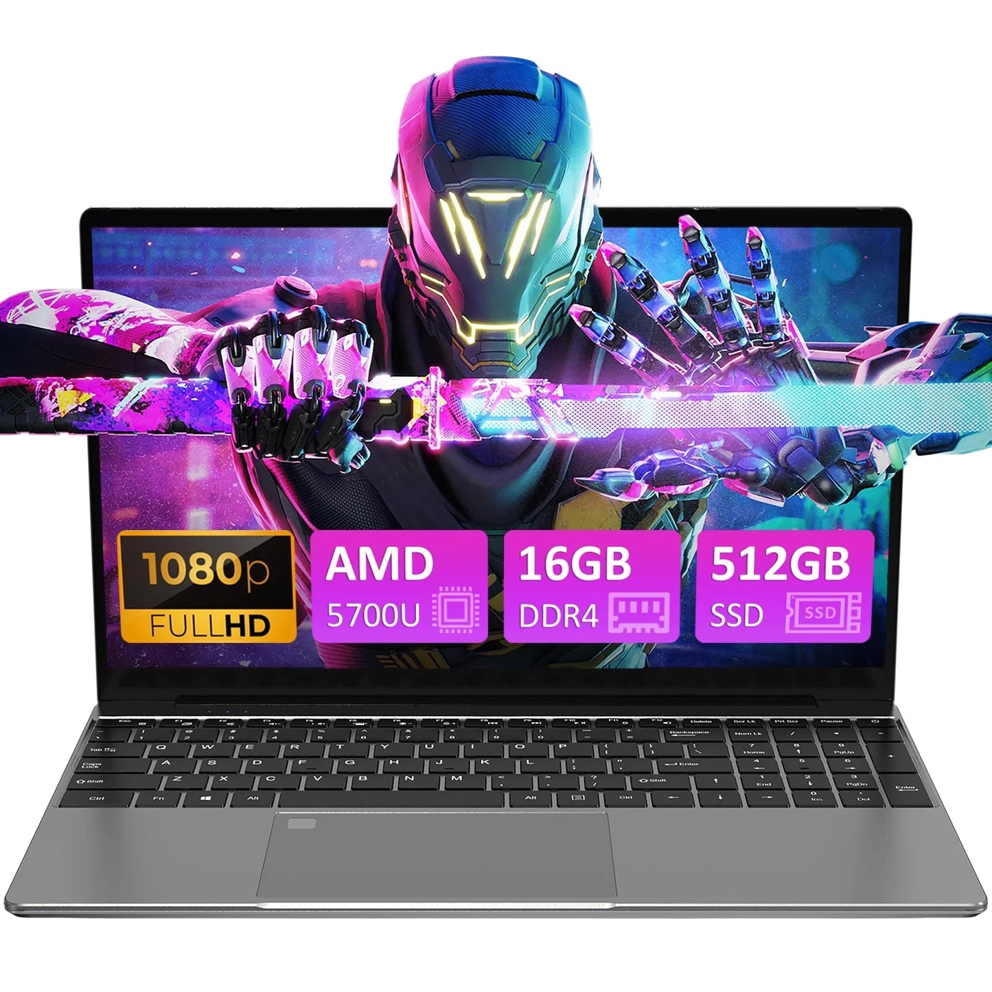 15.6" Laptop Computer W/Amd Ryzen 7 5700U up to 4.3 Ghz, 16GB RAM 512GB Nvme SSD, Windows 11 Pro Gaming Laptop, Backlit Keyboard, Fingerprint Unlock, Gray - Lone Star PC