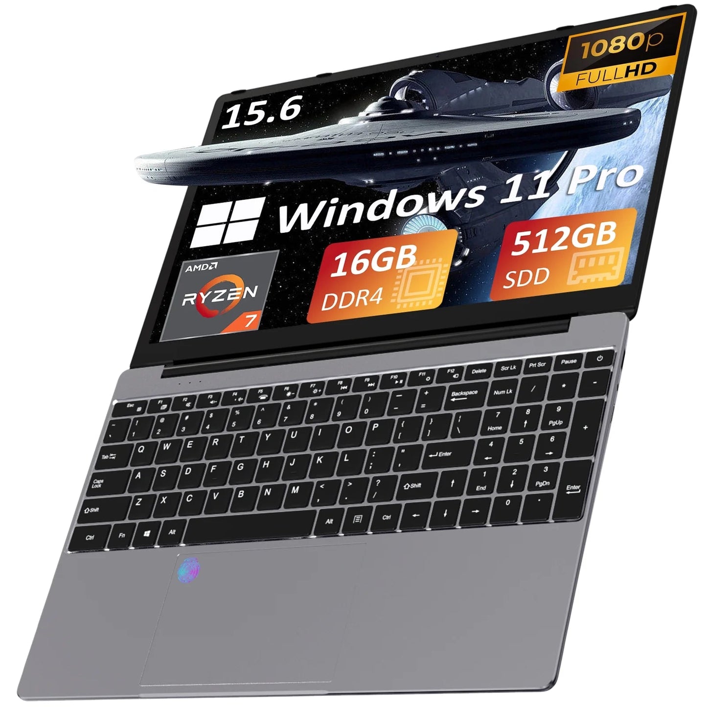 15.6" Laptop Computer W/Amd Ryzen 7 5700U up to 4.3 Ghz, 16GB RAM 512GB Nvme SSD, Windows 11 Pro Gaming Laptop, Backlit Keyboard, Fingerprint Unlock, Gray - Lone Star PC