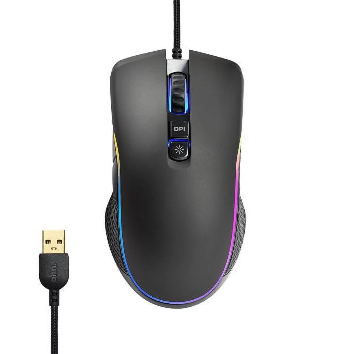 Gaming Mouse with RGB Lighting and 7 Programmable Buttons, Adjustable DPI from 200 - 7200, 6 Ft Cable, Black - Lone Star PC