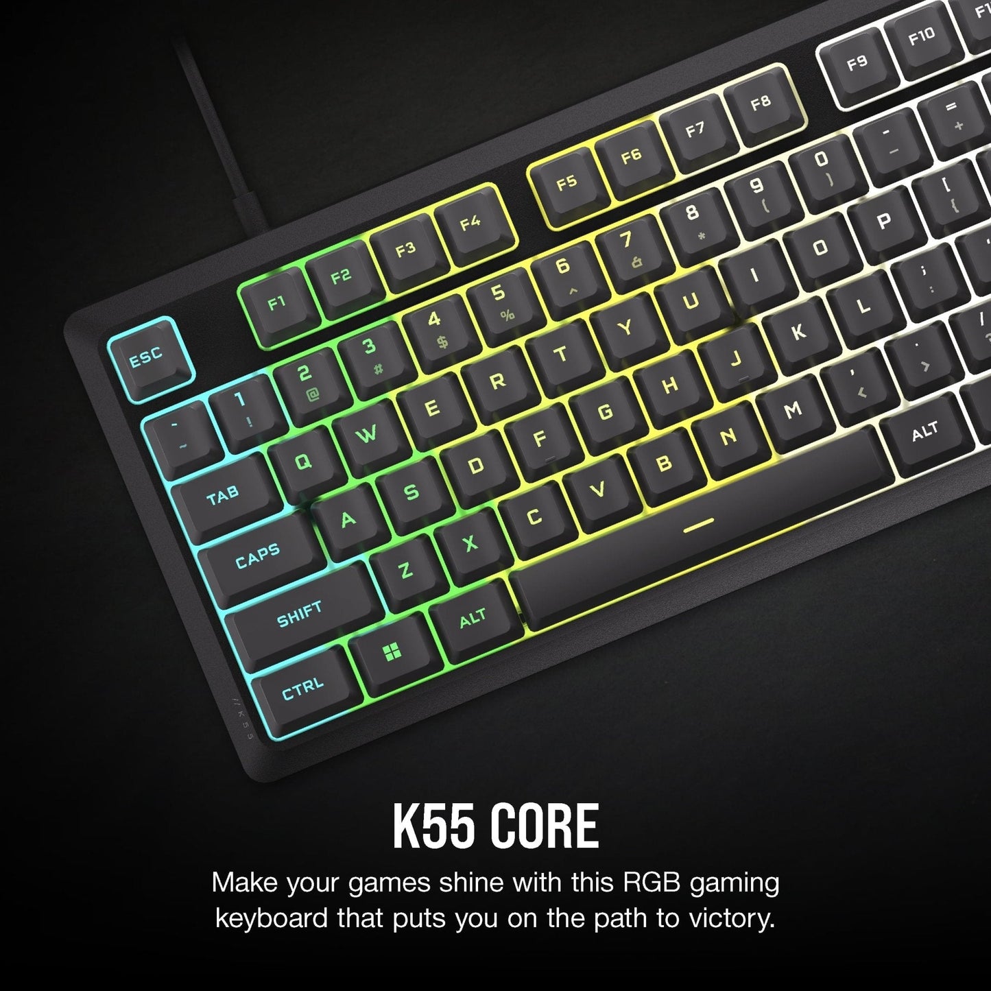 K55 CORE RGB Gaming Keyboard - Ten - Zone RGB - Four Dedicated Media Keys - Quiet, Responsive Switches - 300Ml Spill Resistance - 104 Keys - Icue - Gray - Lone Star PC