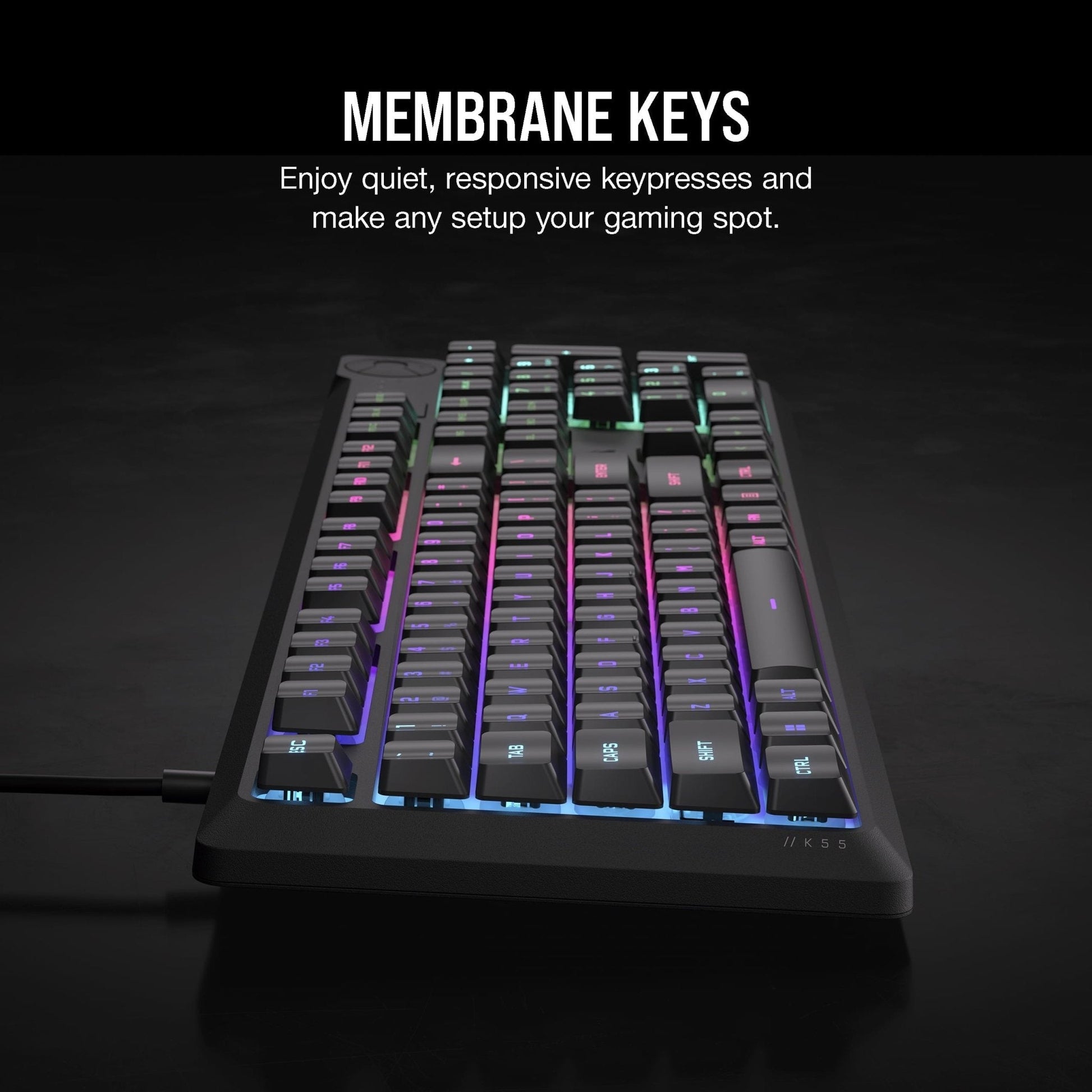 K55 CORE RGB Gaming Keyboard - Ten - Zone RGB - Four Dedicated Media Keys - Quiet, Responsive Switches - 300Ml Spill Resistance - 104 Keys - Icue - Gray - Lone Star PC