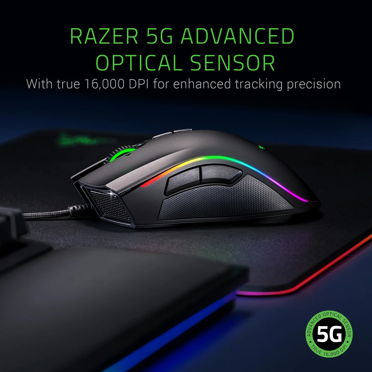 Mamba Elite: 5G True 16,000 DPI Optical Sensor - 9 Programmable Buttons - Ergonomic Form Factory - Powered Chroma - Esports Gaming Mouse - Lone Star PC