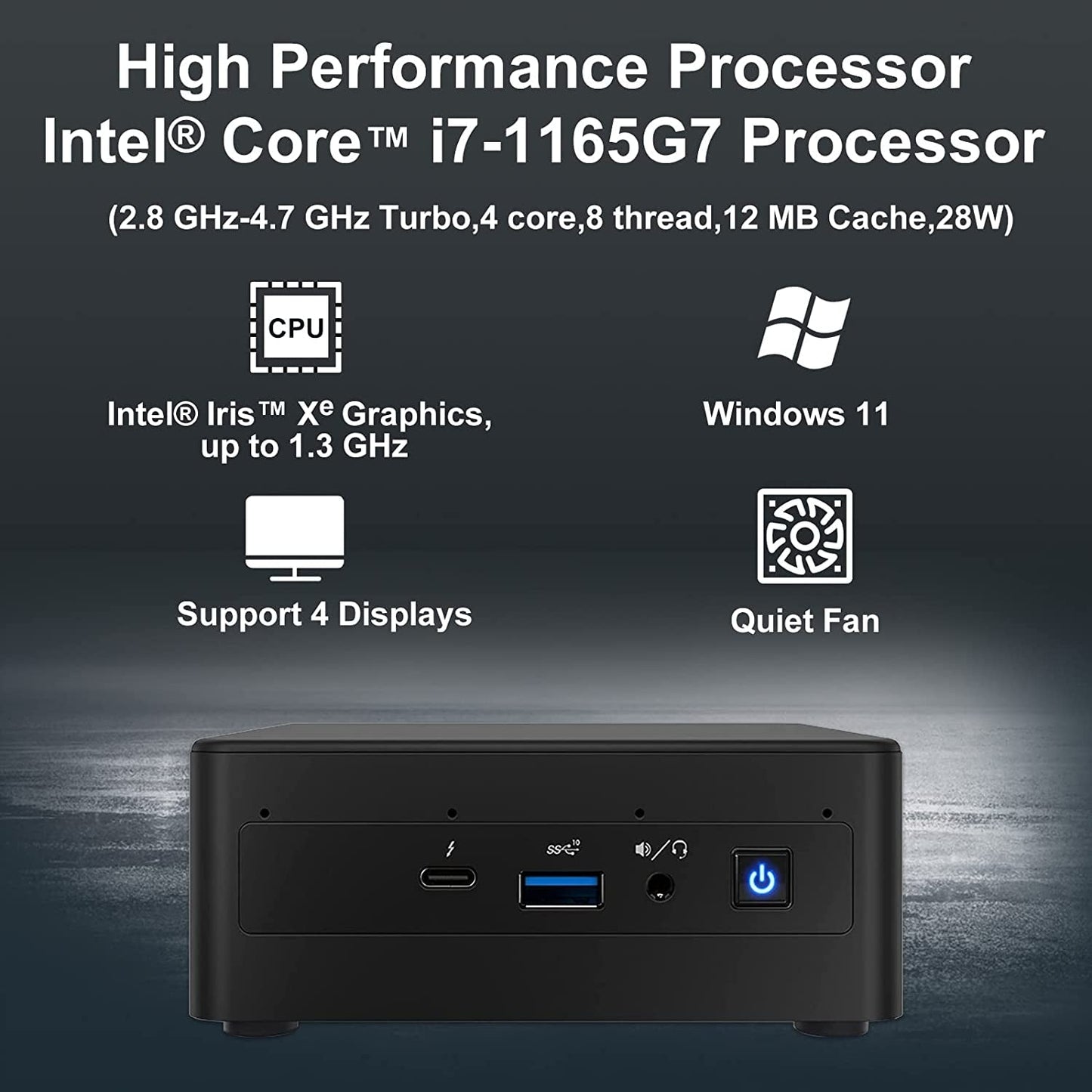 NUC Nuc11Pahi7 Mini Pc/Htpc,Mini Computer,Four - Core I7 1165G7 - up to 4.7 Ghz Turbo,Nvme SSD DDR4 Ram,Wifi 6, BT 5.2 Thunderbolt 3,8K Support,Quadruple Monitor(16Gb+256Gb) - Lone Star PC