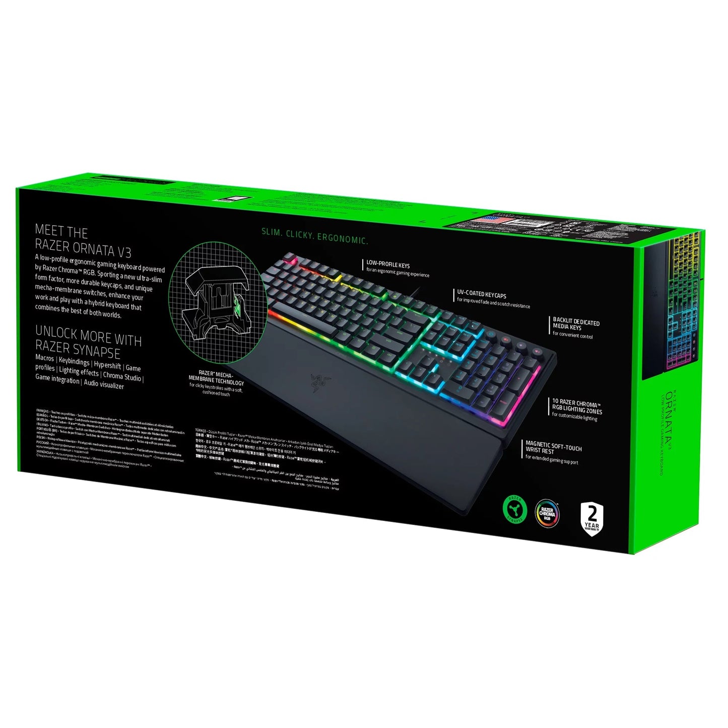 Ornata V3 Full - Size Wired Mecha - Membrane Gaming Keyboard for PC, Chroma RGB, Wrist Rest, Black - Lone Star PC